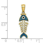 Load image into Gallery viewer, 14K Yellow Gold Blue Enamel Fish Bone Charm Pendant