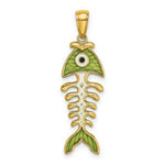 Load image into Gallery viewer, 14K Yellow Gold Green Enamel Fish Bone Charm Pendant