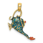 Load image into Gallery viewer, 14K Yellow Gold With Enamel 3-D Textured Blue Genie Lamp Charm Pendant