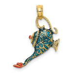 Load image into Gallery viewer, 14K Yellow Gold With Enamel 3-D Textured Blue Genie Lamp Charm Pendant