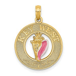 Load image into Gallery viewer, 14K Yellow Gold Enamel Conch Shell With Key West Round Frame Charm Pendant
