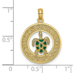 Load image into Gallery viewer, 14K Yellow Gold TURKS & CAICOS On Round Frame With Enamel Turtle Charm Pendant