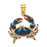 Load image into Gallery viewer, 14K Yellow Gold 2-D With Blue Enamel Stone Crab Charm Pendant
