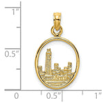 Load image into Gallery viewer, 14K Yellow Gold 2-D Chicago Skyline In Circle Frame Charm Pendant