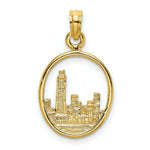 Load image into Gallery viewer, 14K Yellow Gold 2-D Chicago Skyline In Circle Frame Charm Pendant