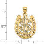 Load image into Gallery viewer, 14K Yellow Gold Dollar Sign In Horseshoe Charm Pendant