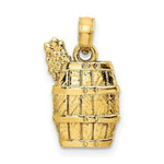 Load image into Gallery viewer, 14K Yellow Gold 2-D WINE BARREL With GRAPES Charm Pendant