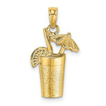 Load image into Gallery viewer, 14K Yellow Gold 2-D Cocktail Drink With Umbrella Charm Pendant
