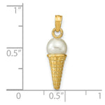 Load image into Gallery viewer, 14K Yellow Gold Satin Polished White Bead Ice Cream Cone Pendant