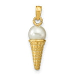 Load image into Gallery viewer, 14K Yellow Gold Satin Polished White Bead Ice Cream Cone Pendant