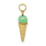 Load image into Gallery viewer, 14K Yellow Gold Satin Polished Green Bead Ice Cream Cone Pendant