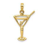 Load image into Gallery viewer, 14K Yellow Gold Polished and Cut-Out MARTINI With OLive Charm Pendant