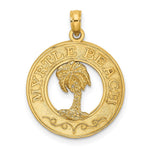 Load image into Gallery viewer, 14K Yellow Gold MYRTLE BEACH On Round Frame With Palm Tree Charm Pendant
