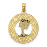 Load image into Gallery viewer, 14K Yellow Gold MYRTLE BEACH On Round Frame With Palm Tree Charm Pendant