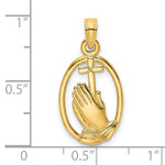 Load image into Gallery viewer, 14K Yellow Gold Praying Hands & Cross In Oval Charm Pendant