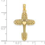 Load image into Gallery viewer, 14K Yellow Gold Multi-Scalloped Tipped Cross With Heart Center Charm Pendant