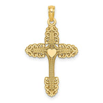 Load image into Gallery viewer, 14K Yellow Gold Multi-Scalloped Tipped Cross With Heart Center Charm Pendant