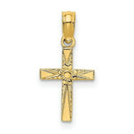 Load image into Gallery viewer, 14K Yellow Gold Polished and Engraved Mini Cross With Flower Charm Pendant