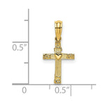 Load image into Gallery viewer, 14K Yellow Gold Textured Mini Cross With Heart Charm Pendant