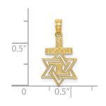 Load image into Gallery viewer, 14K Yellow Gold Polished and Engraved Star Of David & Cross Charm Pendant
