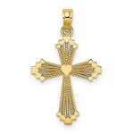 Load image into Gallery viewer, 14K Yellow Gold Cut-Out Stripes Cross With Heart Charm Pendant