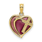 Load image into Gallery viewer, 14K Yellow Gold With Purple Stained Glass Cross Heart Charm Pendant