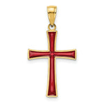 Load image into Gallery viewer, 14K Yellow Gold Red Stained Glass Cross Charm Pendant