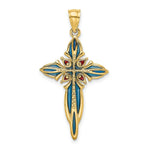 Load image into Gallery viewer, 14K Yellow Gold Blue & Red Stained Glass Cross Charm Pendant