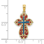 Load image into Gallery viewer, 14K Yellow Gold With Blue & Red Stained Glass Cross Charm Pendant