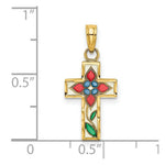 Load image into Gallery viewer, 14K Yellow Gold Stained Glass With Flower Cross Charm Pendant