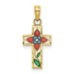 Load image into Gallery viewer, 14K Yellow Gold Stained Glass With Flower Cross Charm Pendant