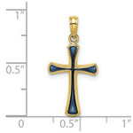 Load image into Gallery viewer, 14K Yellow Gold Blue Stained Glass Tapered Cross Charm Pendant