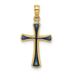 Load image into Gallery viewer, 14K Yellow Gold Blue Stained Glass Tapered Cross Charm Pendant