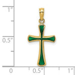 Load image into Gallery viewer, 14K Yellow Gold Green Stained Glass Tapered Cross Charm Pendant