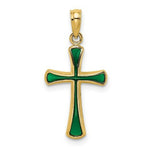 Load image into Gallery viewer, 14K Yellow Gold Green Stained Glass Tapered Cross Charm Pendant
