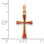 Load image into Gallery viewer, 14K Yellow Gold Pink Stained Glass Tapered Cross Charm Pendant