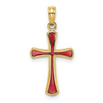 Load image into Gallery viewer, 14K Yellow Gold Pink Stained Glass Tapered Cross Charm Pendant
