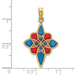 Load image into Gallery viewer, 14K Yellow Gold With Blue, Red, & Gold Stained Glass Celtic Knot Charm Pendant