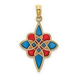 Load image into Gallery viewer, 14K Yellow Gold With Blue, Red, & Gold Stained Glass Celtic Knot Charm Pendant