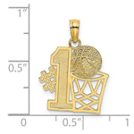 Load image into Gallery viewer, 14K Yellow Gold #1 Basketball STORY With Hoop Charm Pendant