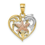 Load image into Gallery viewer, 14K Tri-Color Gold Dolphin & Starfish In Heart Charm Pendant