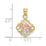 Load image into Gallery viewer, 14K Tri-Color Gold Double Dolphins In Frame Charm Pendant