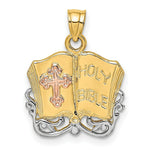 Load image into Gallery viewer, 14K Rose And Yellow Gold With Holy Bible & Cross Charm Pendant