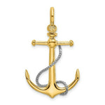 Load image into Gallery viewer, 14K Two-tone Gold 3-D Anchor With T Bar & Rope With Shackle Bail Charm Pendant