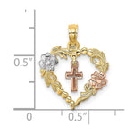 Load image into Gallery viewer, 14K Tri-Color Gold Heart With Dangle Cross & Flowers Charm Pendant
