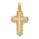 Load image into Gallery viewer, 14K Two-Tone Gold Cross With Lace Trim Charm Pendant