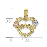 Load image into Gallery viewer, 14K Tri-Color Gold Mom Banner In Heart With Flower Charm Pendant