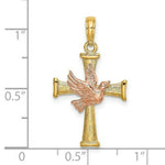 Load image into Gallery viewer, 14K Two-tone Gold Textured Finish Cross With Dove Charm Pendant