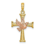 Load image into Gallery viewer, 14K Two-tone Gold Textured Finish Cross With Dove Charm Pendant