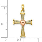 Load image into Gallery viewer, 14K Two-Tone Gold Textured Finish Cross With Heart Charm Pendant